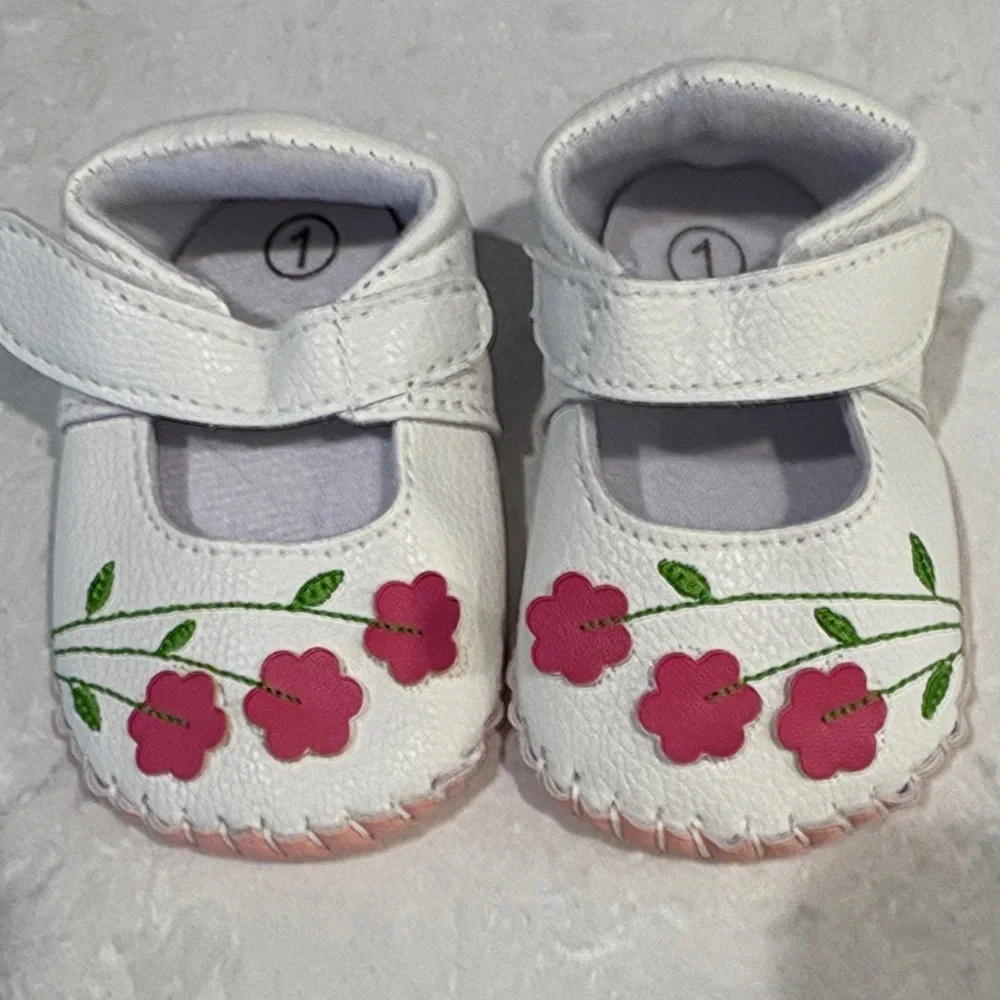 White and Pink Floral Kids Shoes